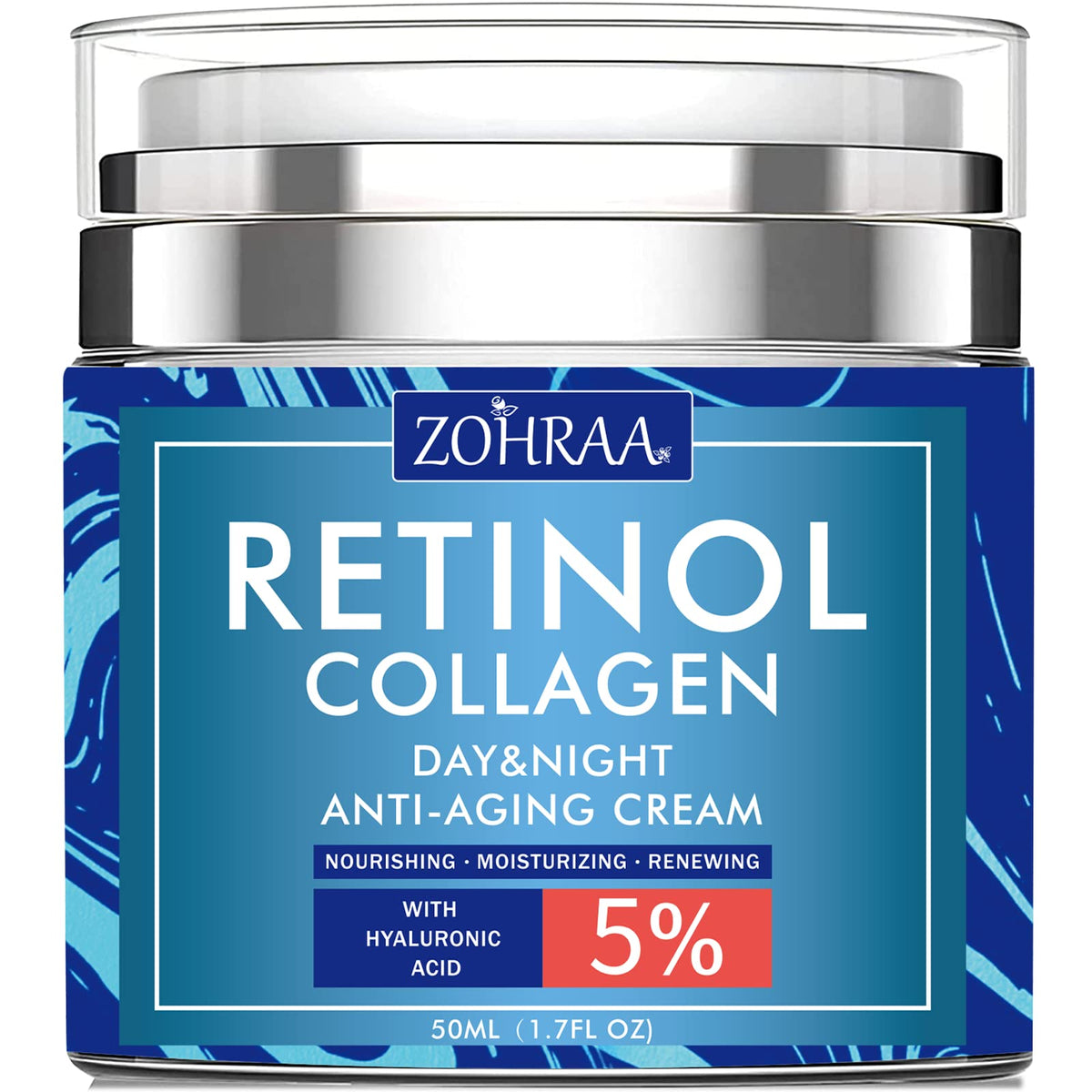 ZOHRAA retinol cream tube close-up showing premium anti-aging care and hydration
