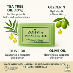 ZOHVIA Tea Tree Bar Soap texture shot shows cleansing action for oily skin.