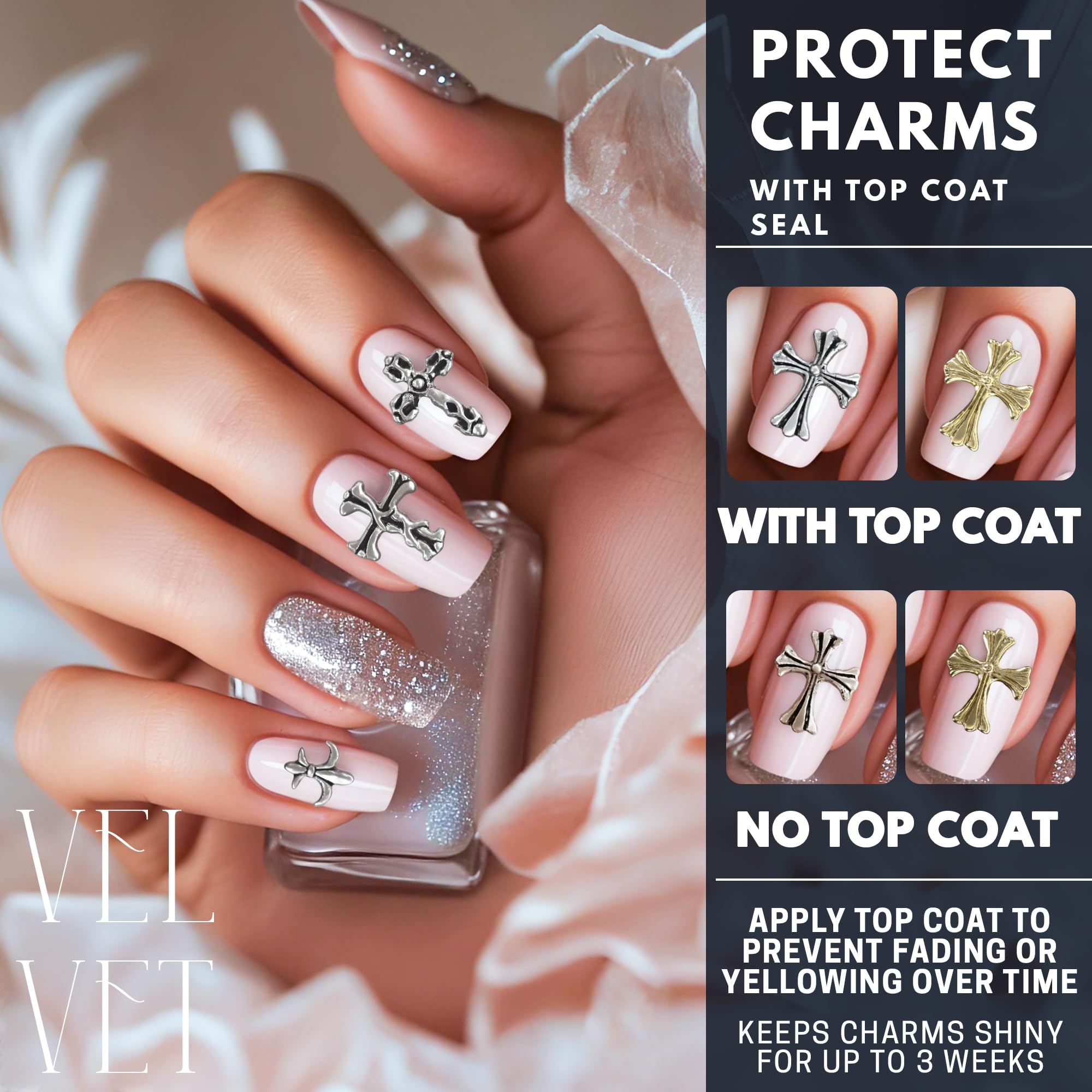 ZOKLU acrylic alloy cross nail gems for durable use
