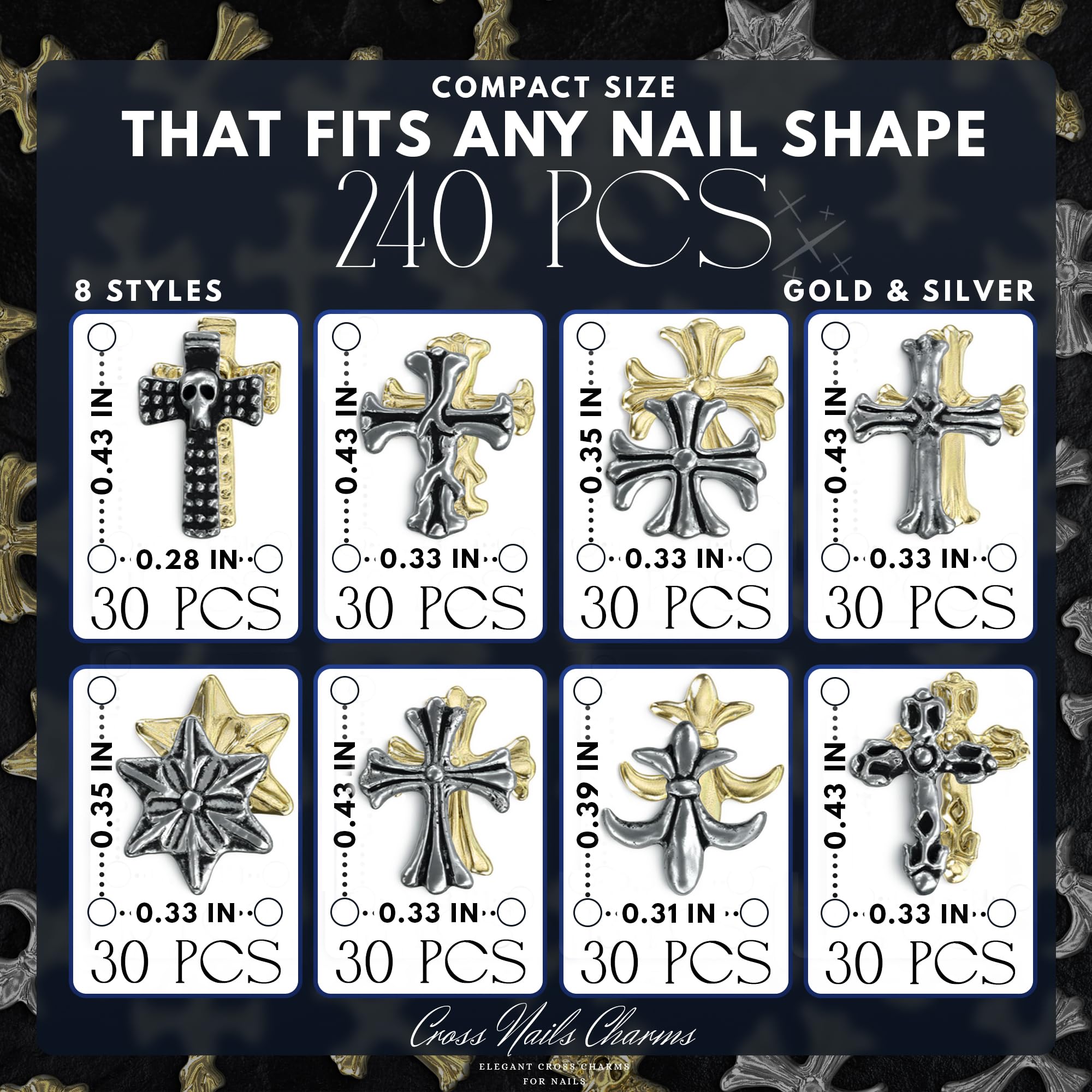 ZOKLU gold cross nail charms bulk for versatile nail art