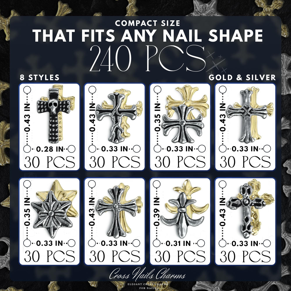ZOKLU gold cross nail charms bulk for versatile nail art