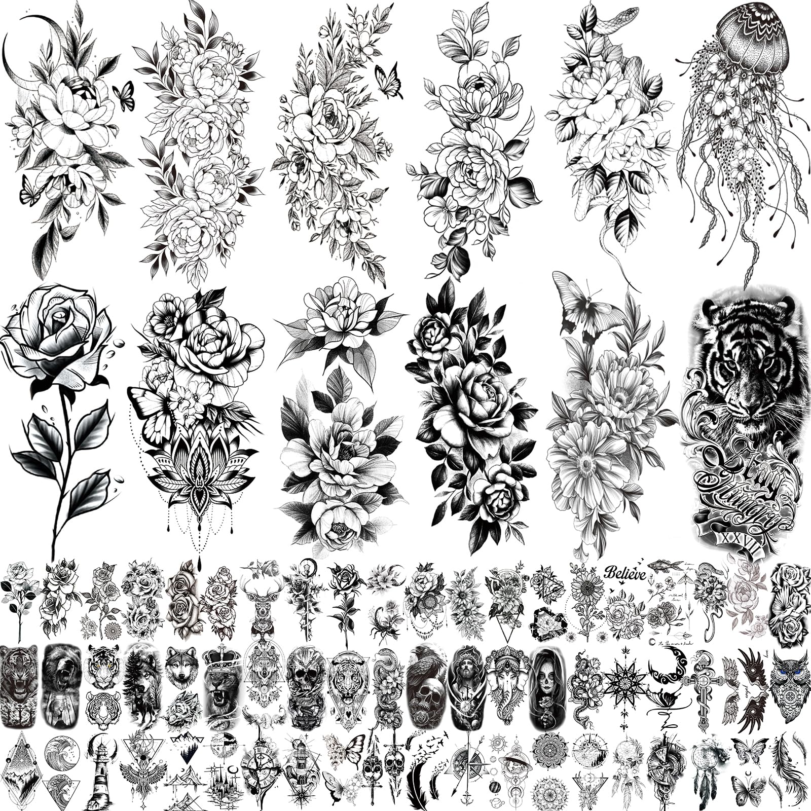 Zomme 82 sheets tattoo bundle for versatile body art