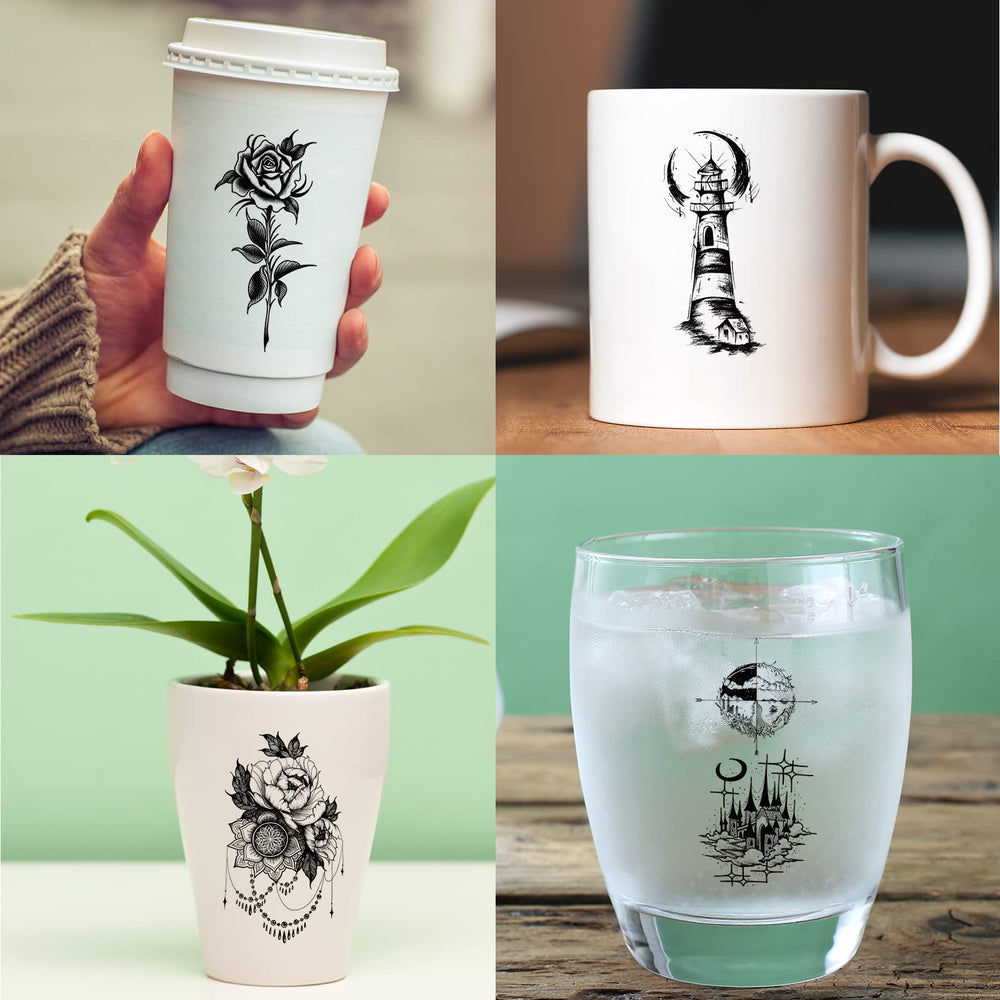 Mixed flower styles including rose, peony, and butterfly designs