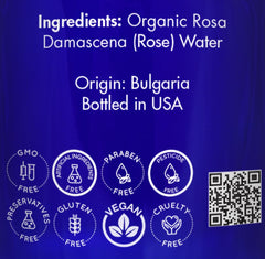 Organic rose water ingredients highlighting purity and antioxidant hydration