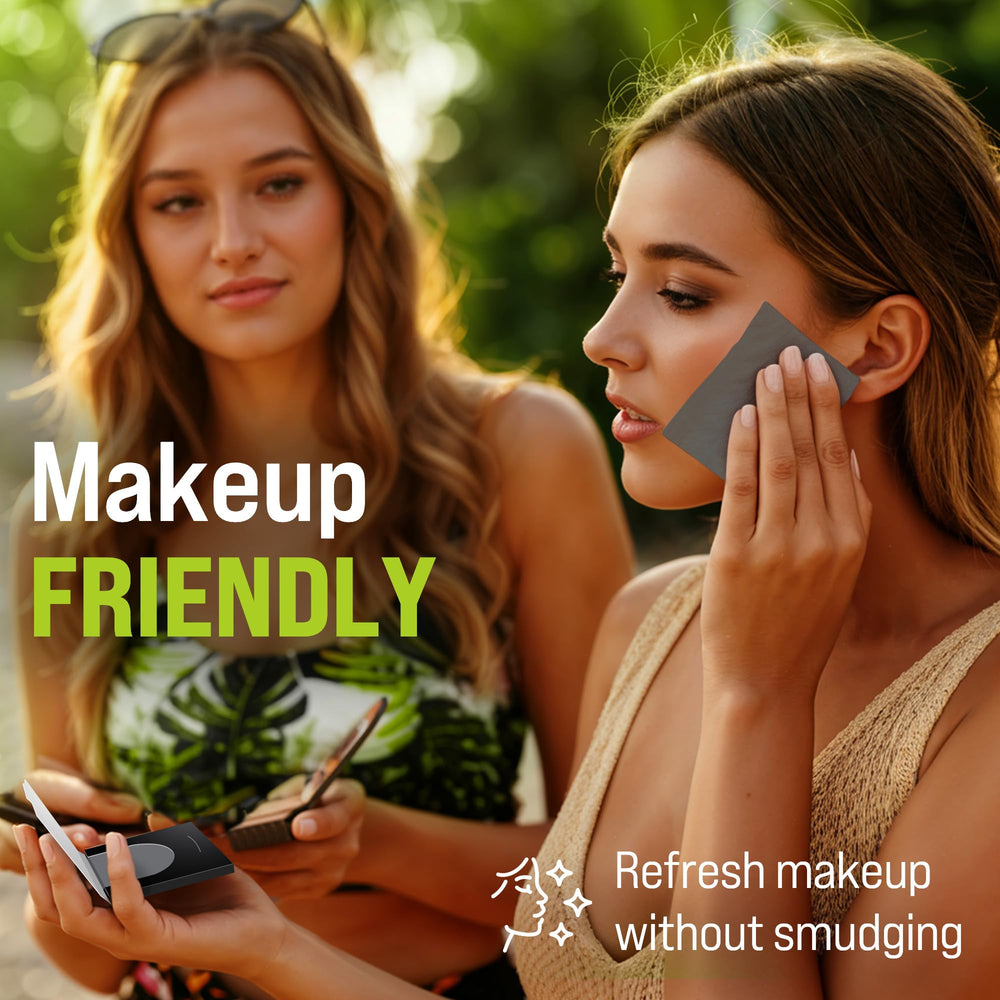 Zorom's blotting sheet leaves skin matte after blotting.