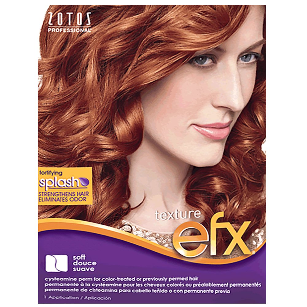 Zotos Texture EFX Color Treated Perm bottle showing defined curls for color-treated hair