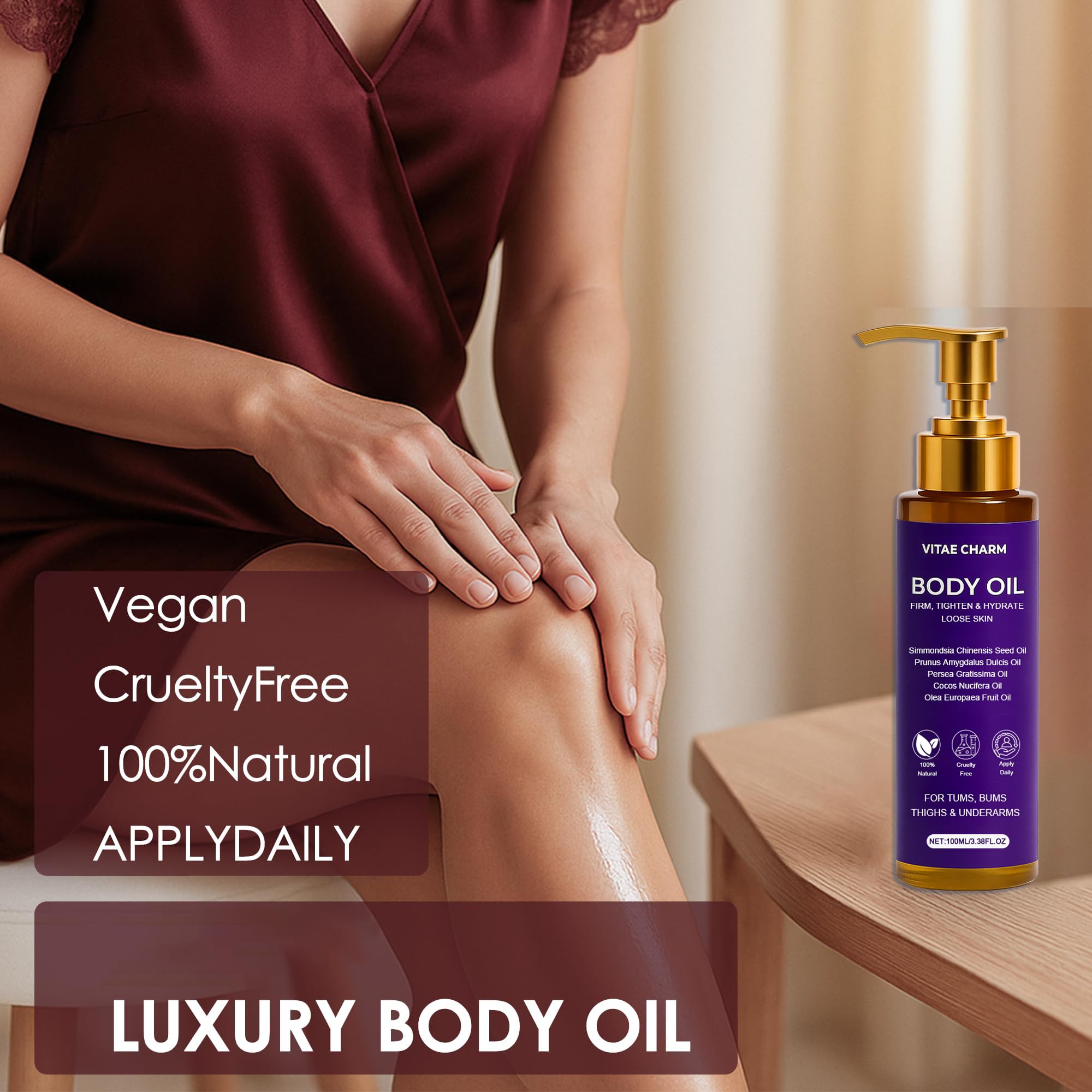Zotreval Vitae Charm packaging and usage guide, premium body oil experience.