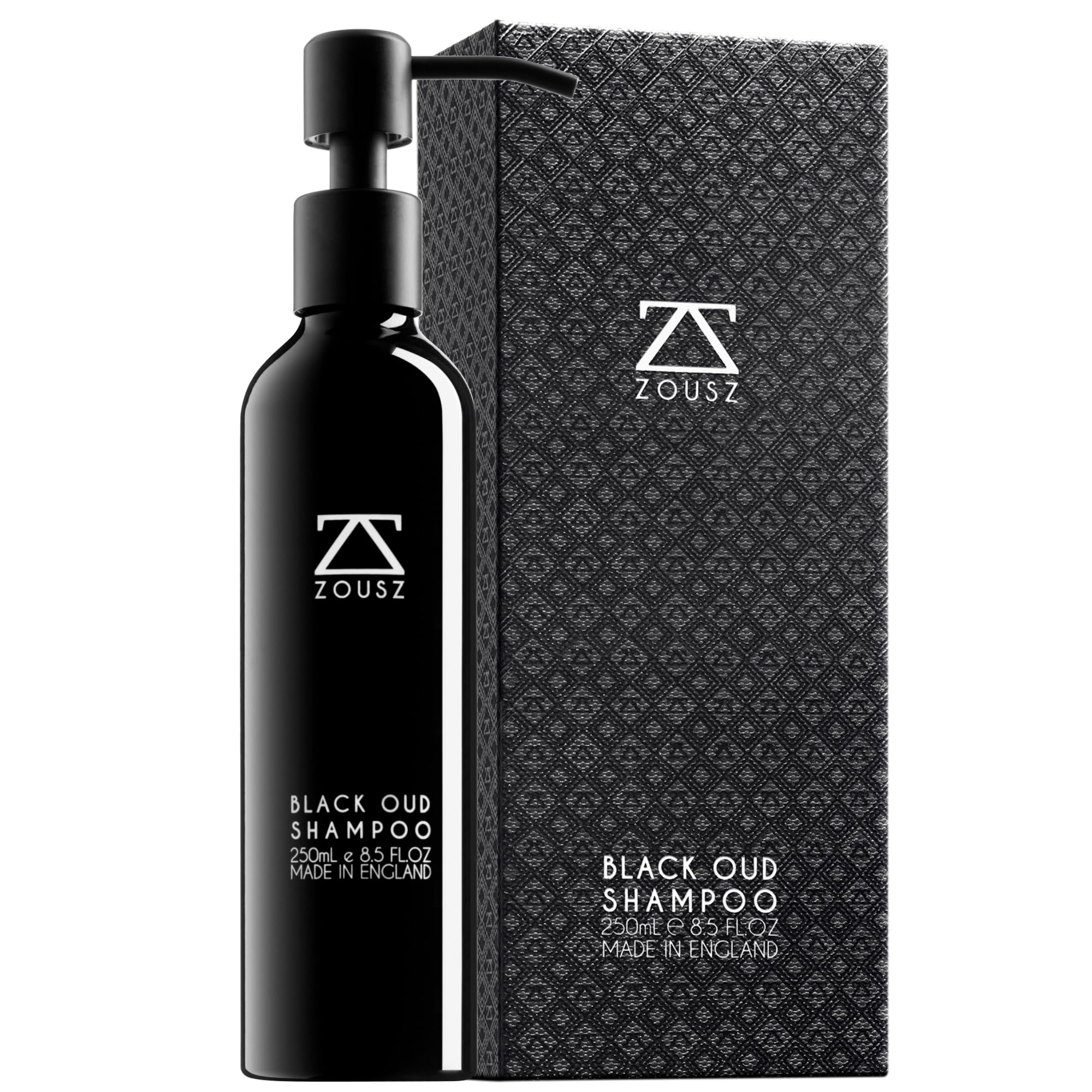 ZOUSZ beard shampoo bottle with black oud for premium cleansing and shine