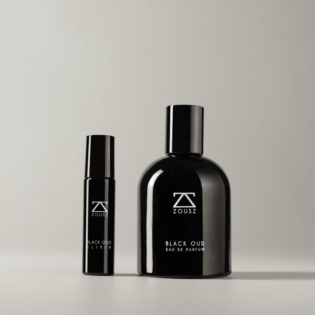 ZOUSZ Black Oud on a luxury display shelf signaling timeless elegance