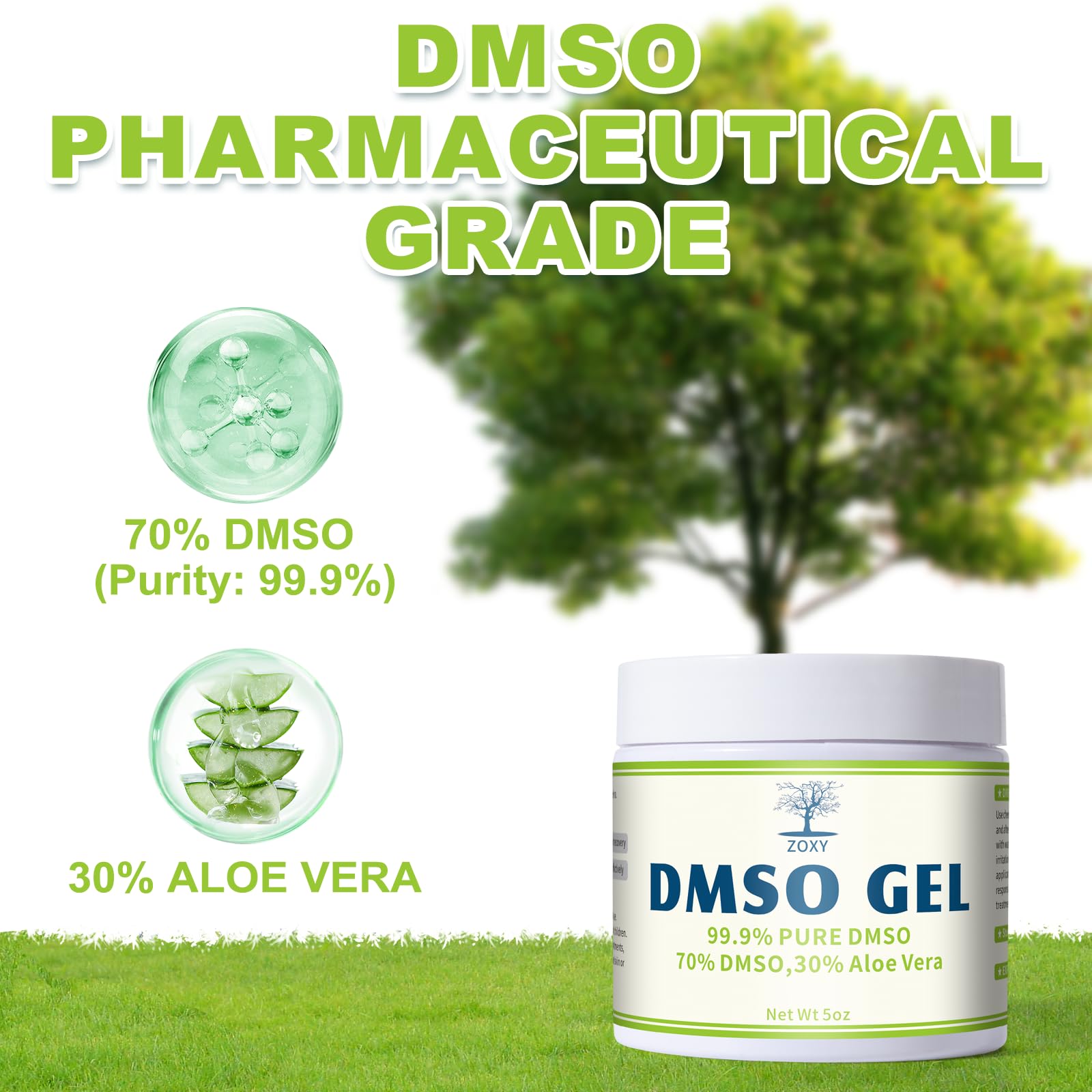 ZOXY DMSO Gel with Aloe Vera, low odor and non-greasy finish for daily use.