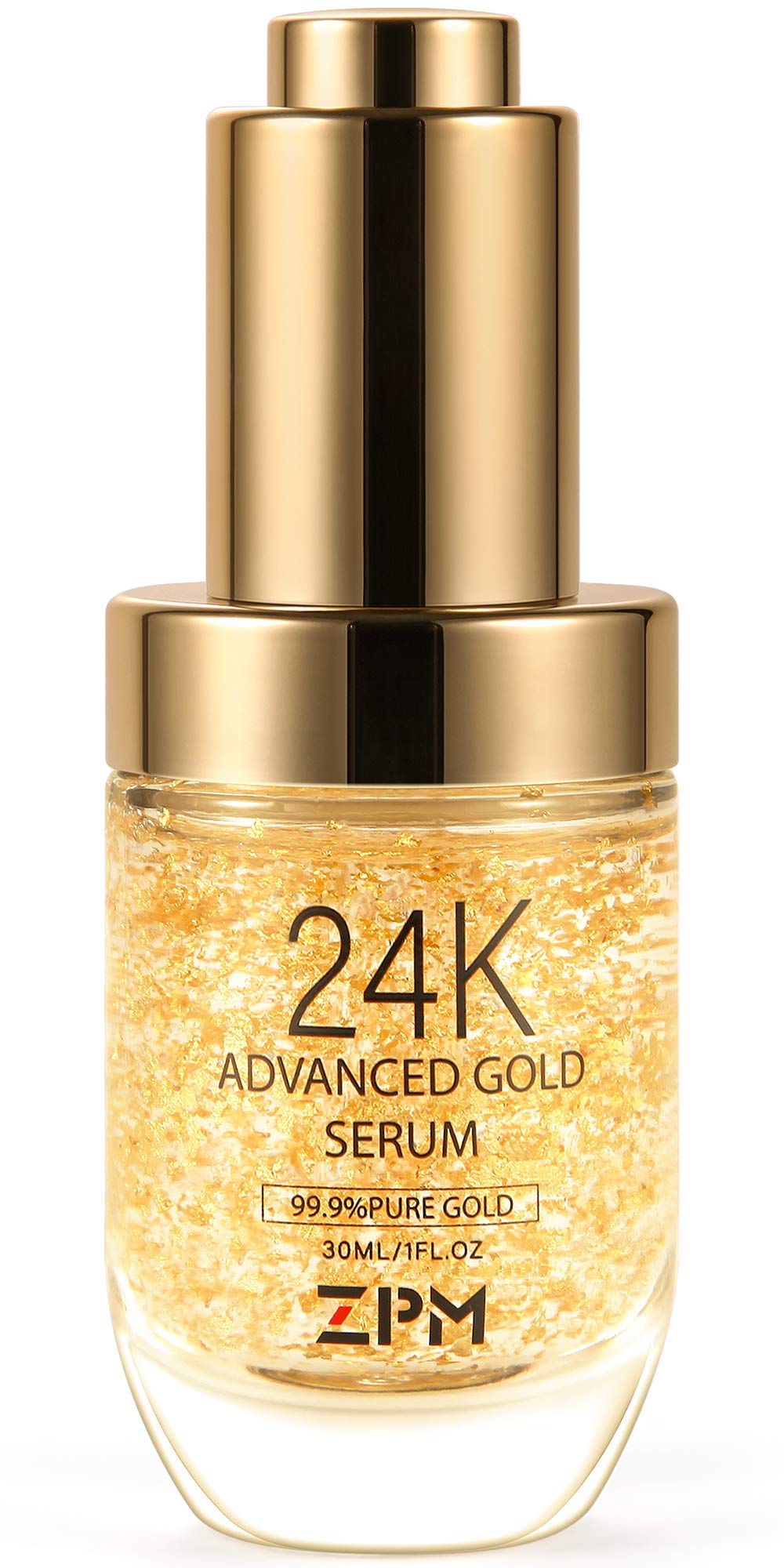 ZPM 24K Gold Serum bottle close-up for daily anti-aging care.