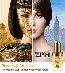 ZPM 24K Gold Serum foil close-up, showcasing antioxidant-inspired luxury.