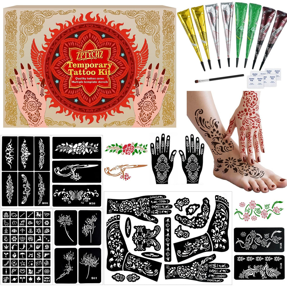 ZPTYCHZ temporary tattoo kit color swatches show vibrant inks for expressive, long-lasting designs.