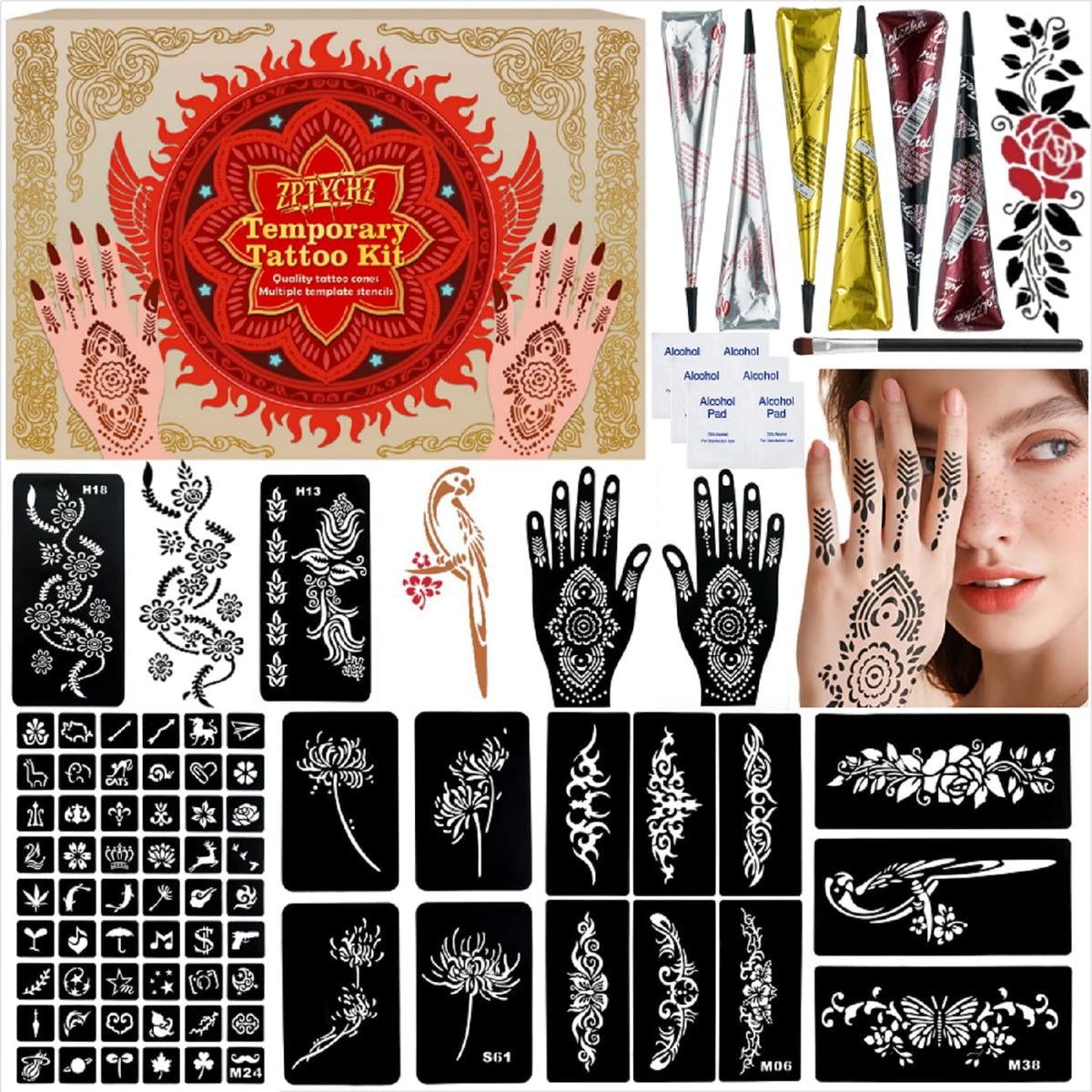 ZPTYCHZ temporary tattoo kit cones pack for durable, vibrant body art.
