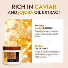 Closeup of ingredients in ZPX Orvian Caviar Hair Mask with caviar and jojoba