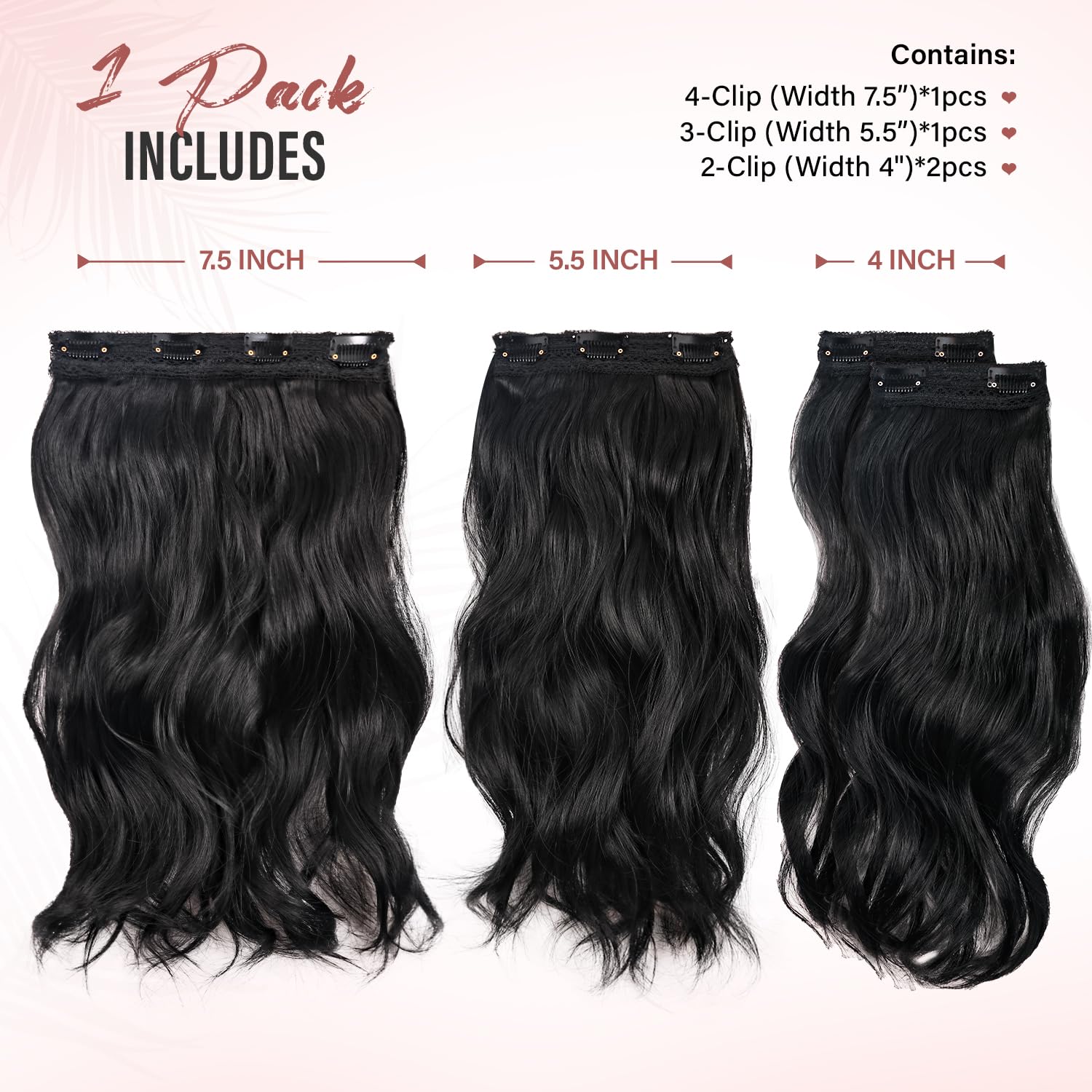 ZQIAN BEAUTY 14inch black wavy clip-in extensions back view showing wefts.