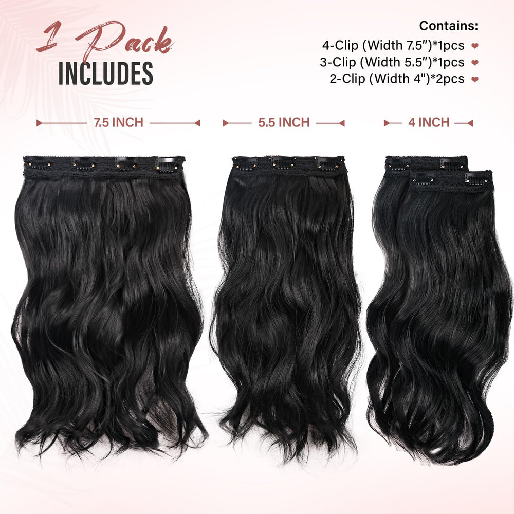 ZQIAN BEAUTY 14inch black wavy clip-in extensions back view showing wefts.
