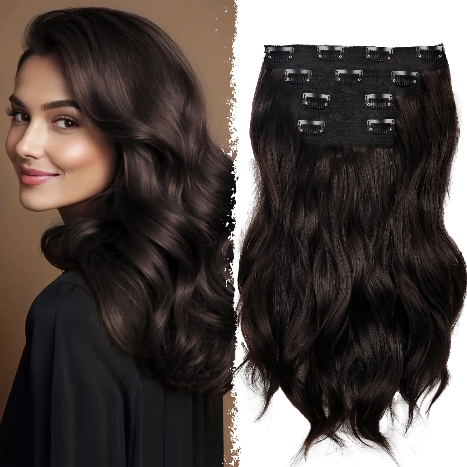 ZQIAN BEAUTY 14-inch dark brown wavy hair extensions add length and volume