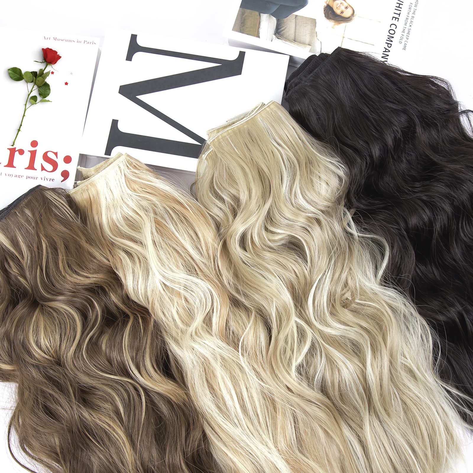 ZQIAN BEAUTY blonde clip-in extensions 20-inch synthetic curls for dramatic length and bounce.