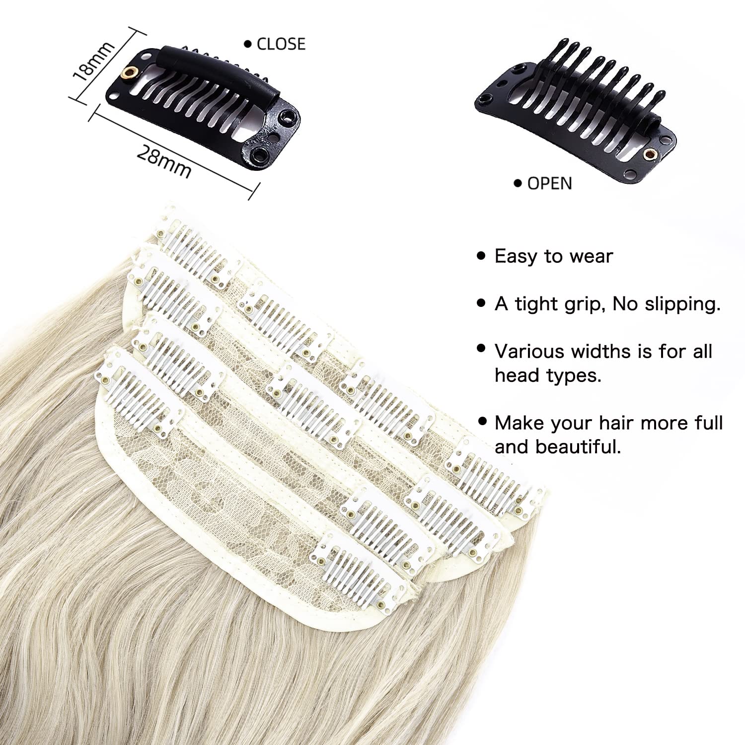 ZQIAN BEAUTY blonde clip-in extensions 5-inch weft with 2 clips for easy styling.
