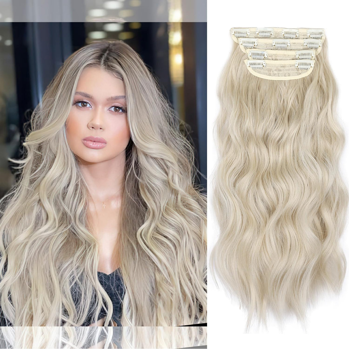 ZQIAN BEAUTY blonde clip-in extensions add length with a 7-inch weft.
