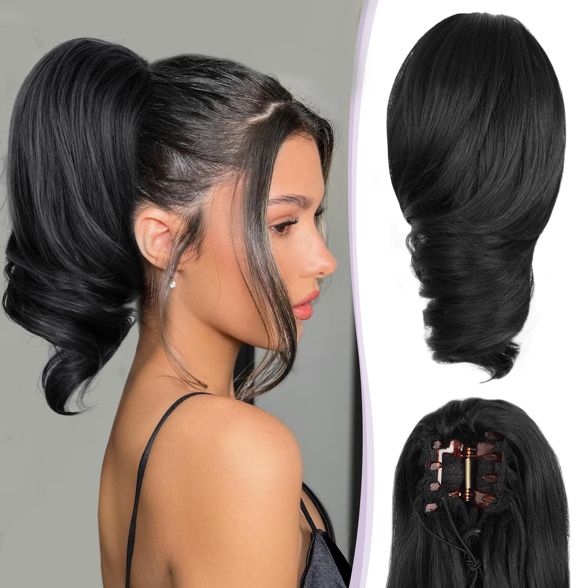 ZQIAN BEAUTY clip-on ponytail in black with 12-inch curls for quick styling