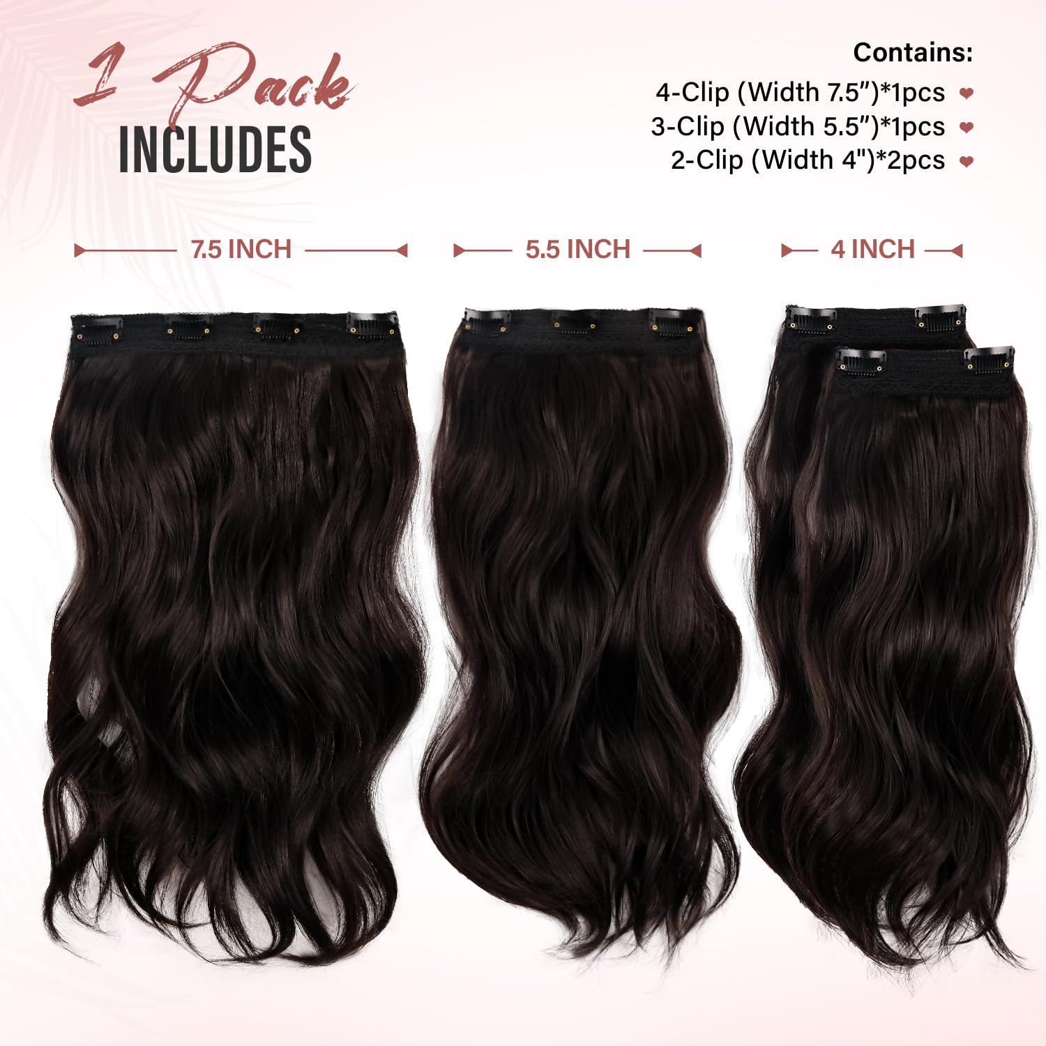 ZQIAN BEAUTY four-piece clip-in extensions in dark brown for fuller hair