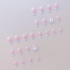 ZRETHFB pearl bow design nails with short almond shape for chic everyday looks.