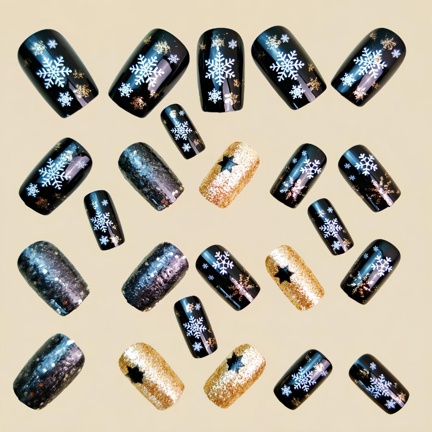 ZRETHFB winter snow designs with gold glitter nails for sparkling holiday style