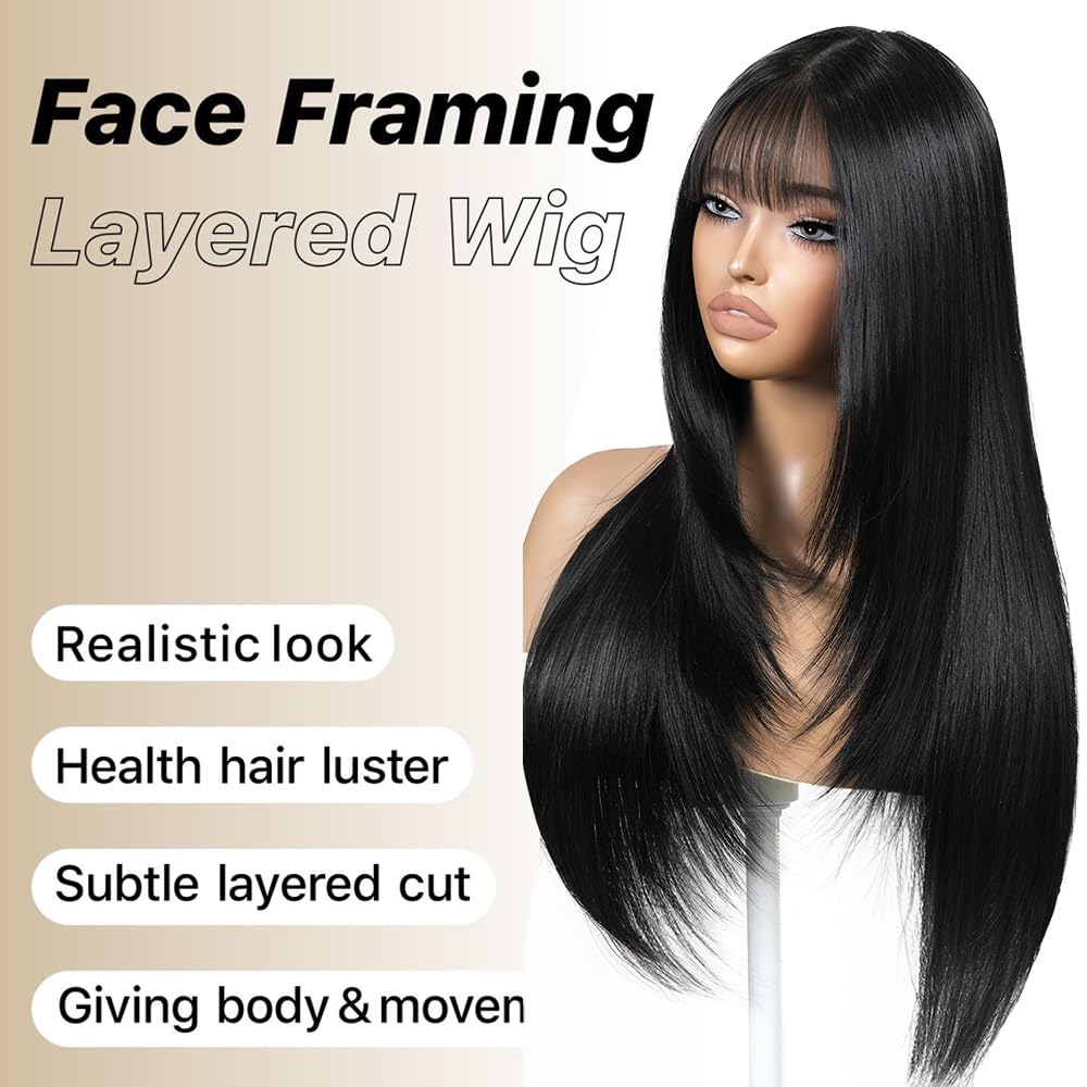 ZRLK layered wig with bangs provides a soft, realistic appearance.