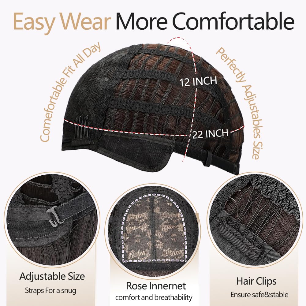 ZRLK wig features adjustable straps and clips for a snug fit.