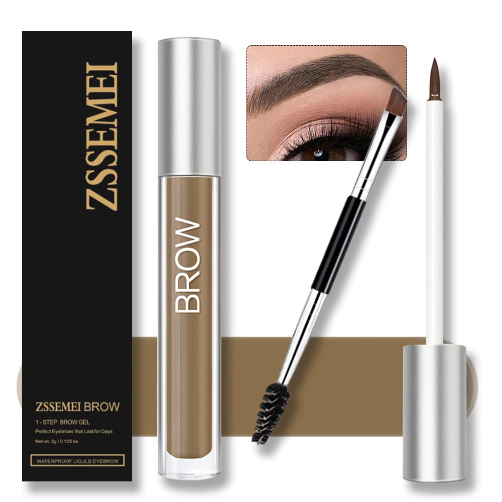 ZSSEMEI waterproof eyebrow gel bottle demonstrates long-lasting color for all-day wear.
