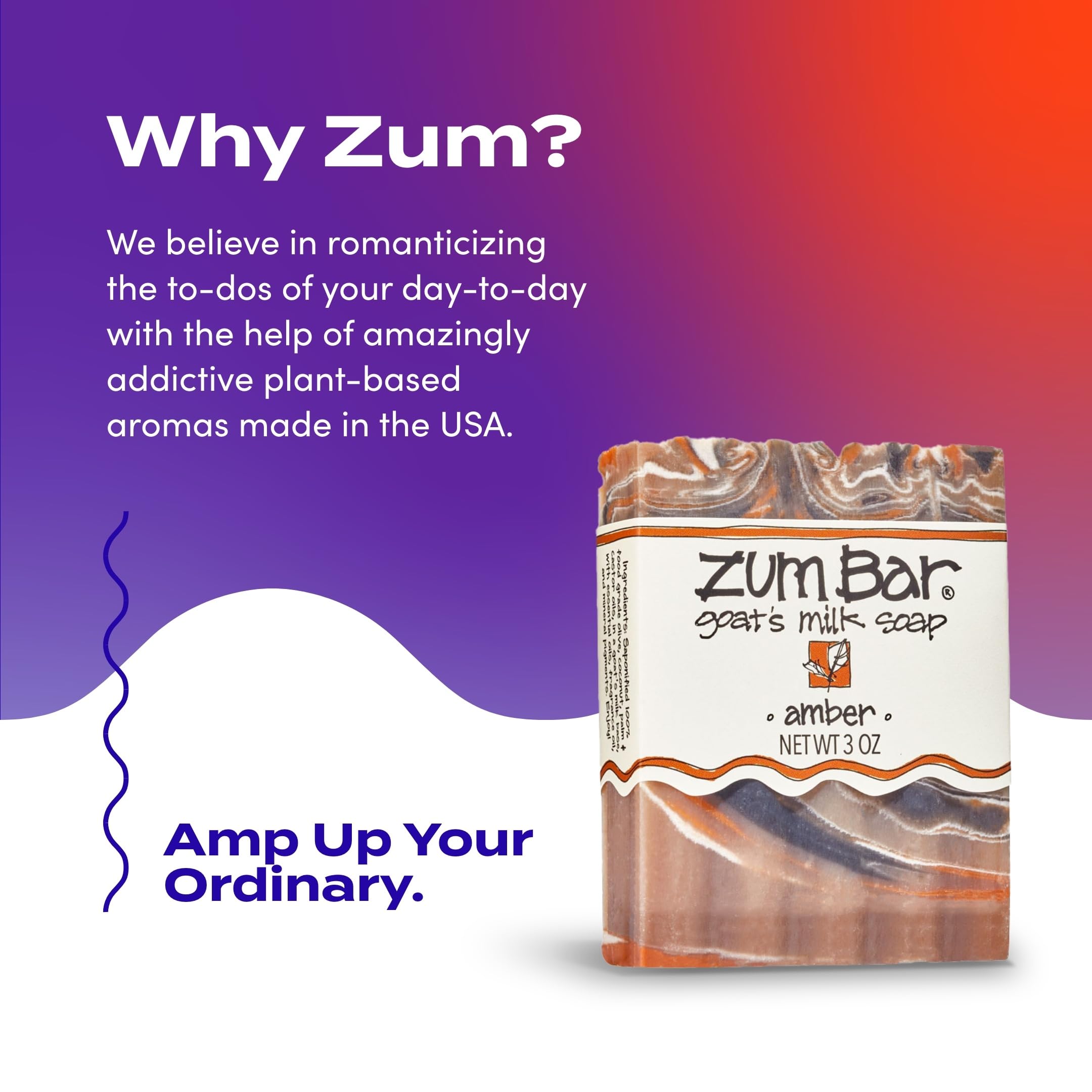 Amber fragrance notes on Zum Indigo Wild soap bar: vetiver, patchouli, lavender, cedar, bergamot.