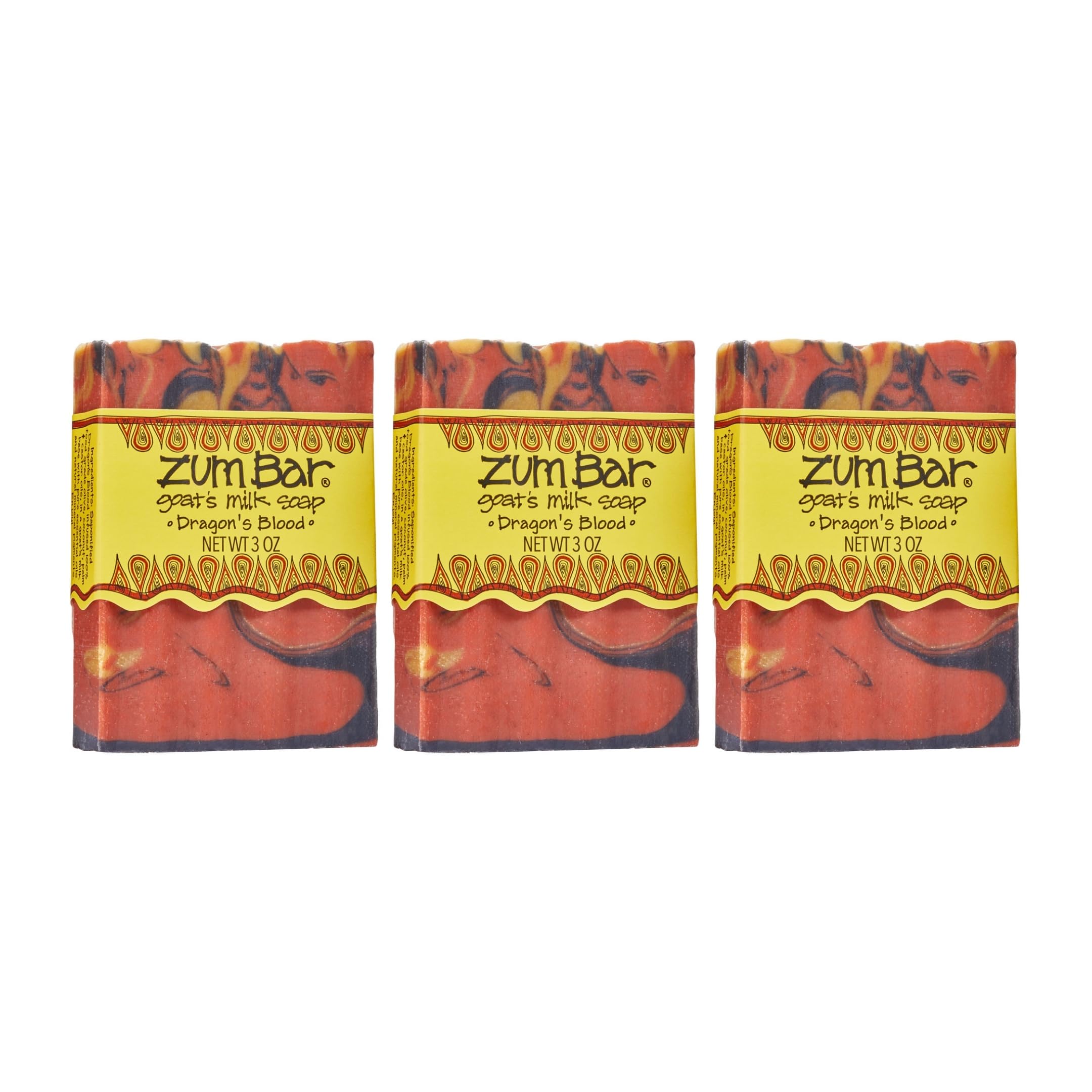 Zum Indigo Wild Goat's Milk Soap Bar Dragon's Blood packaging for a 3-pack.