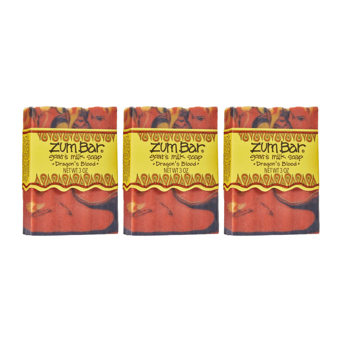 Zum Indigo Wild Goat's Milk Soap Bar Dragon's Blood packaging for a 3-pack.