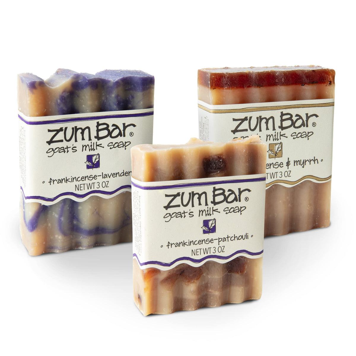 Zum Indigo Wild goat milk soap bar packaging featuring frankincense blend and warm notes