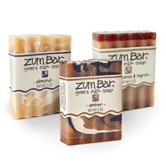 Zum Indigo Wild Goat Milk Soap Bar front view highlights natural ingredients for gentle cleansing.