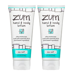 Zum Indigo Wild hand and body lotion bottle on sink for daily hydration.