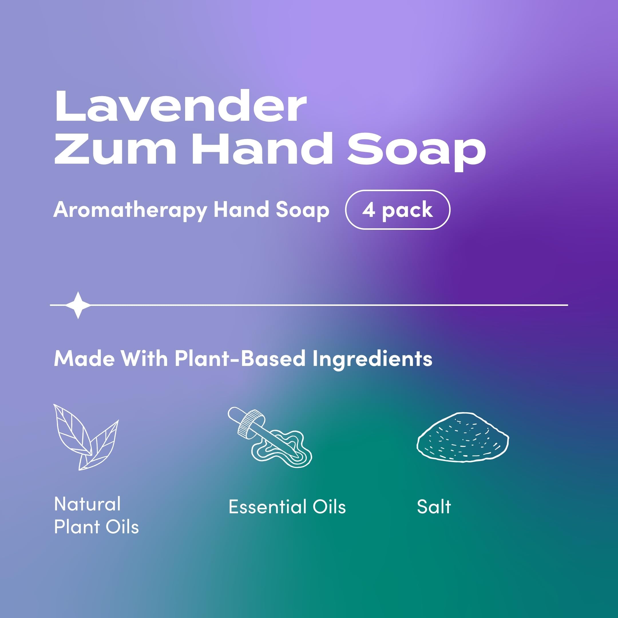 Zum Indigo Wild hand soap bottle closeup shows plant-based ingredients.