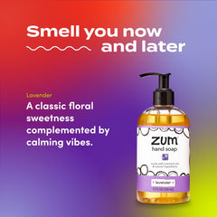 Zum Indigo Wild lavender scent bottle evokes calming bathroom moments.