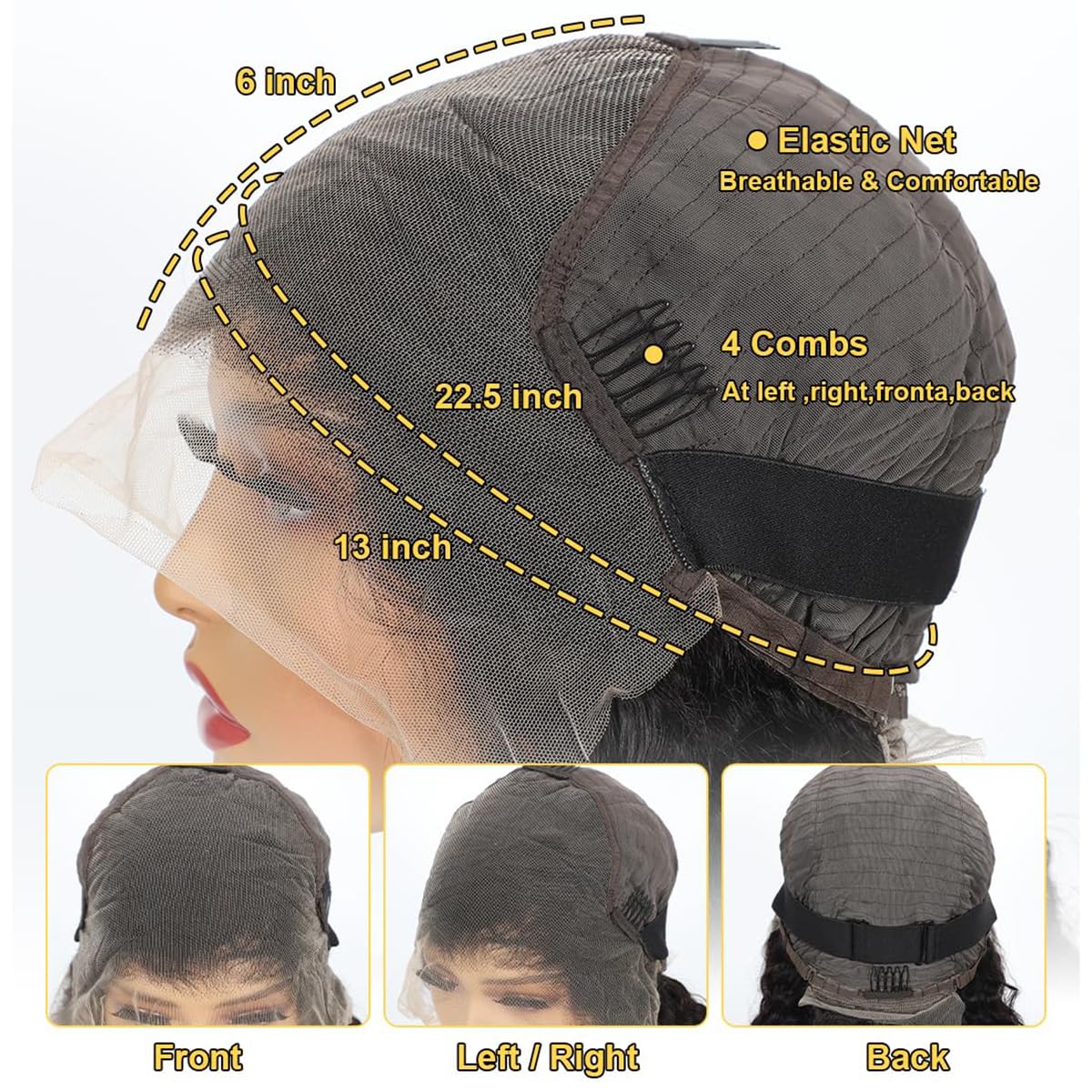 Zumuer glueless cap with adjustable straps for a secure fit.