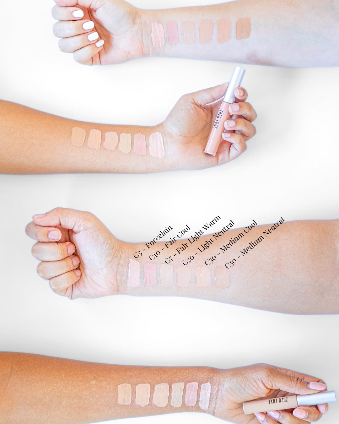 Zuzu Luxe Concealer porcelain to fair undertones smooths skin for natural finish.
