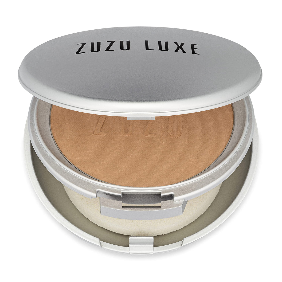 Zuzu Luxe Dual Powder Foundation D-24 compact close-up shows a matte, oil-control finish.