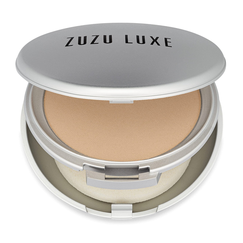Zuzu Luxe Dual Powder Foundation D-7 compact close-up for shine control.