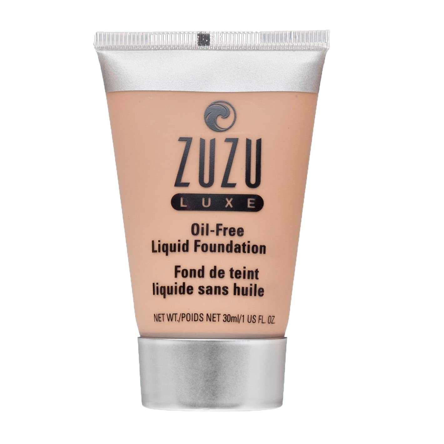 Zuzu Luxe Oil Free Liquid Foundation L-14 bottle showing lightweight formula for all-day wear