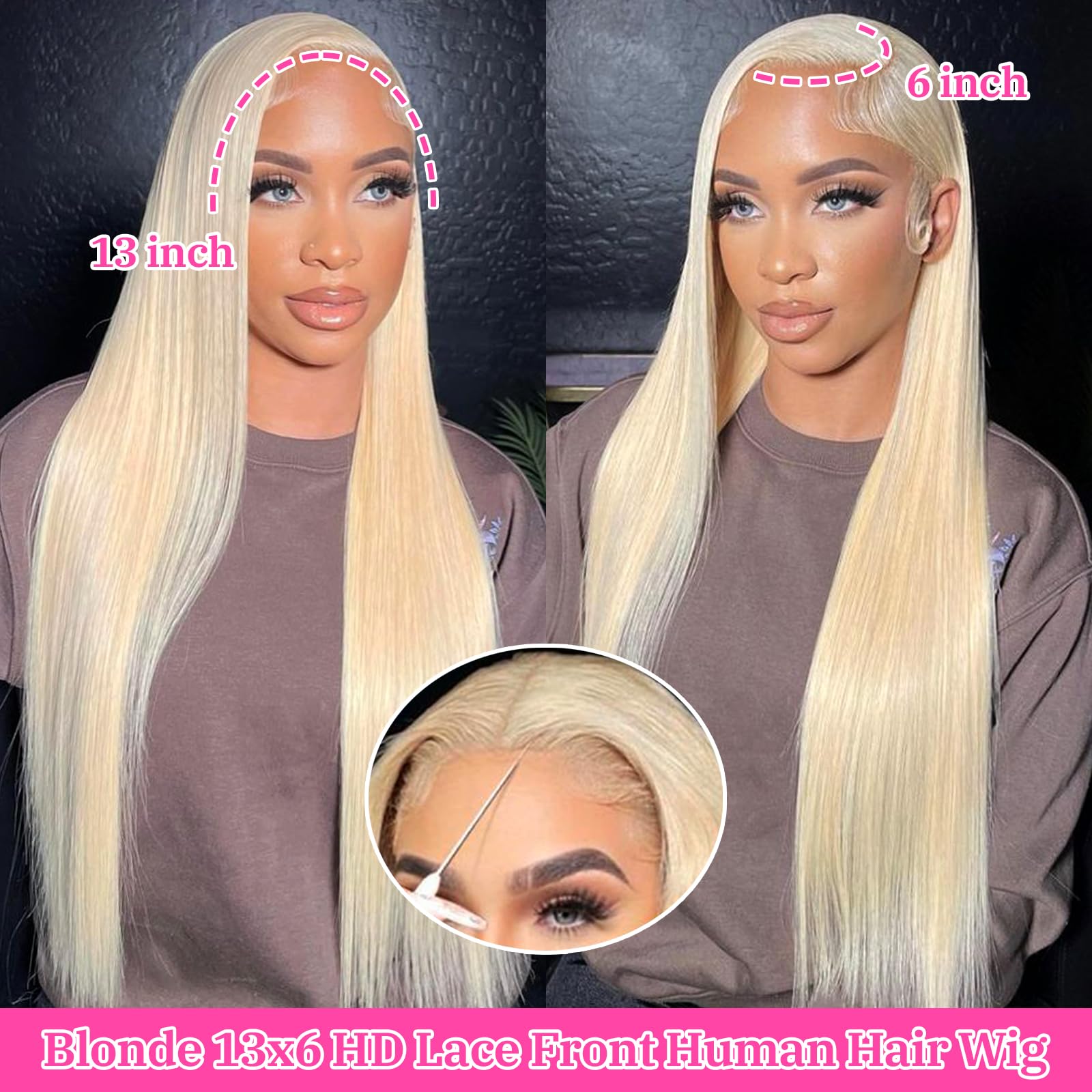 ZyBeidi 13x6 HD transparent lace front detail for seamless scalp look.