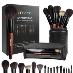 Zylsnice 16-piece makeup brush set with wood handles and case for travel