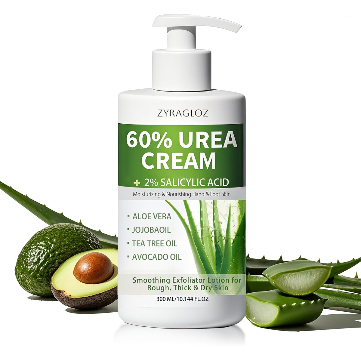 ZyraGloz 60% Urea Cream bottle for fast, deep hydration.