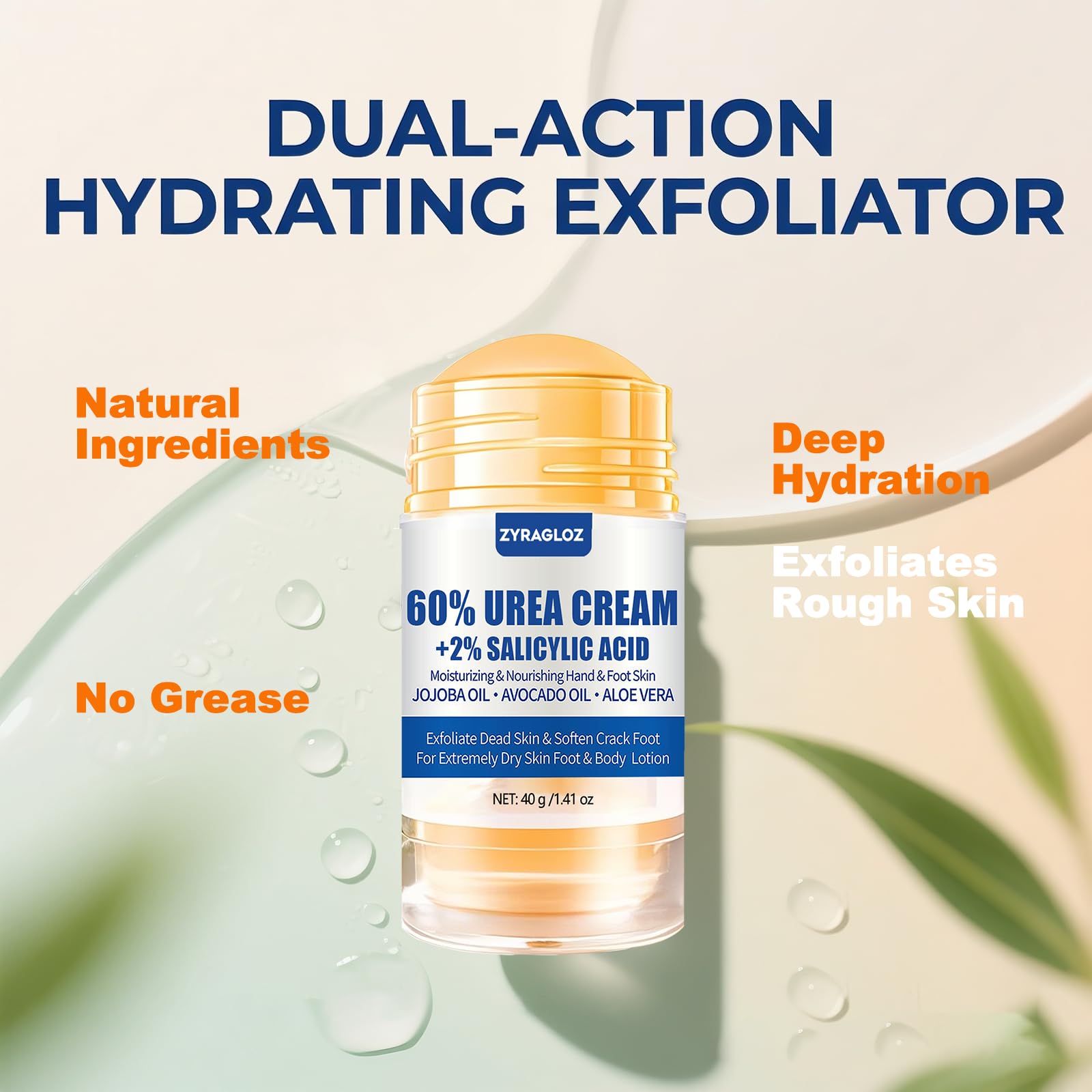 ZyraGloz heel crack softening action on rough skin.