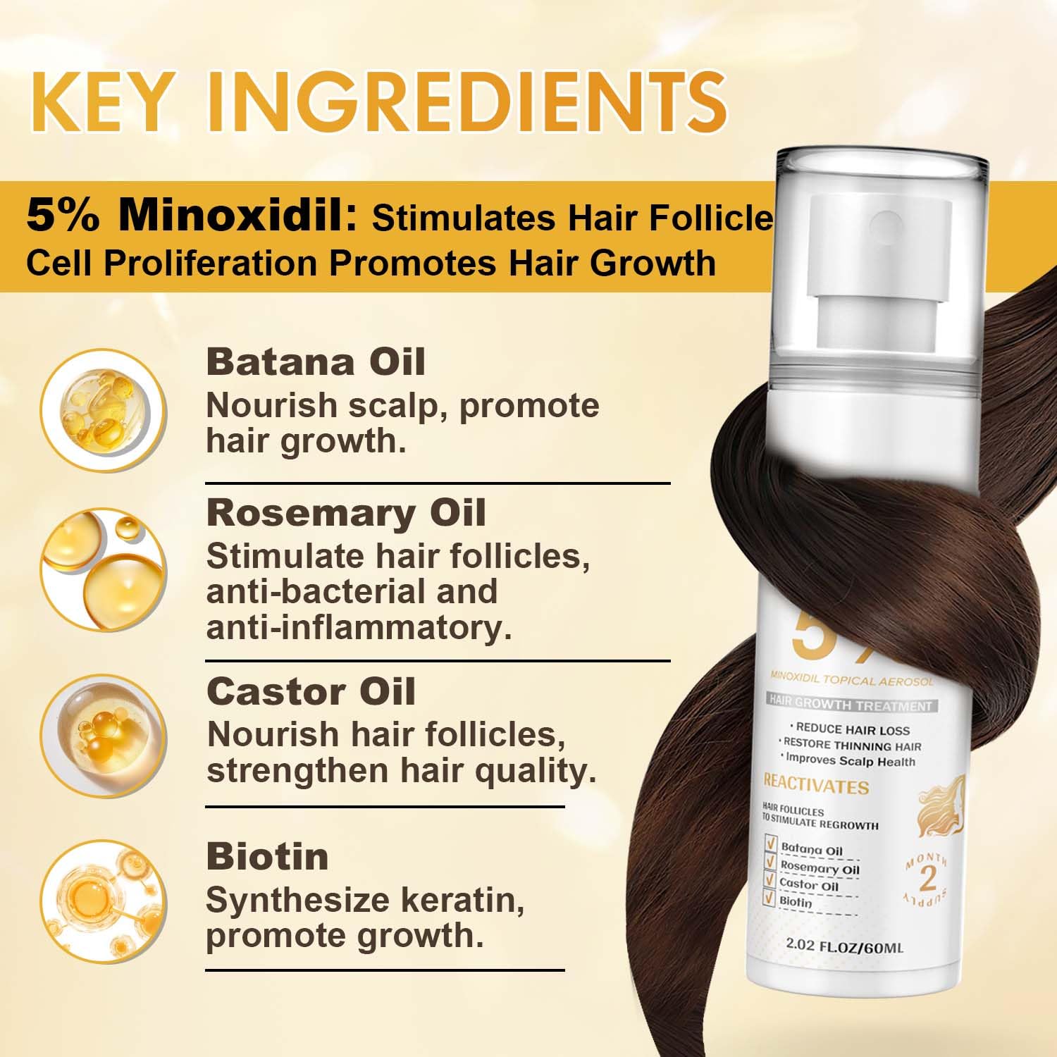 Dropper applies minoxidil to scalp for thinning-area precision.